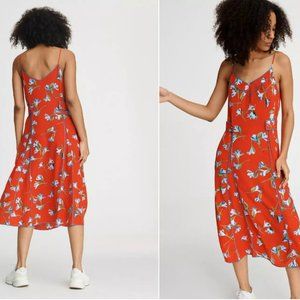 RAG & BONE Dress silk HUGO TANK DRESS Red Floral Midi Dress X-Small XS